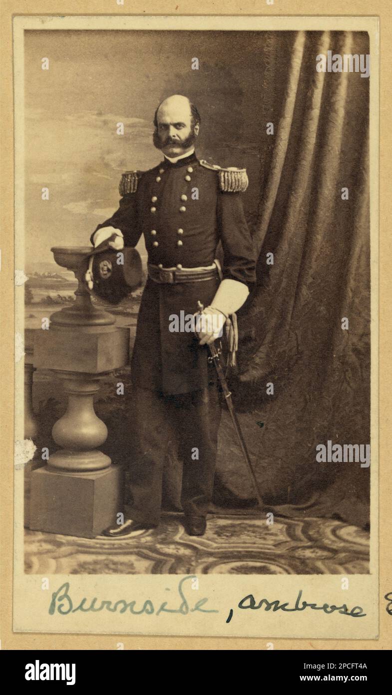 Brigadier General Ambrose E. Burnside, full-length studio portrait, standing, facing slightly left, wearing military uniform. Title devised by Library staff, Exhibited: 'With Malice Toward None : The Abraham Lincoln Bicentennial Exhibition' at the Library of Congress, Washington, D.C, 2009. Burnside, Ambrose Everett, 1824-1881, Generals, Union, 1860-1880, United States, History, Civil War, 1861-1865, Military personnel, Union. Stock Photo