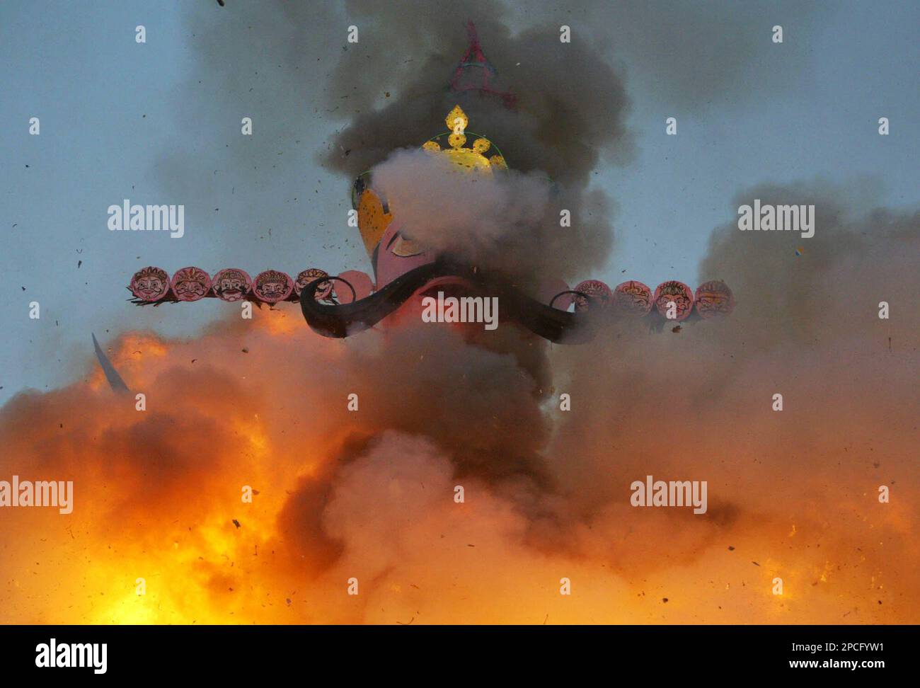 An effigy of demon king Ravana is burnt on the occasion of the Hindu ...