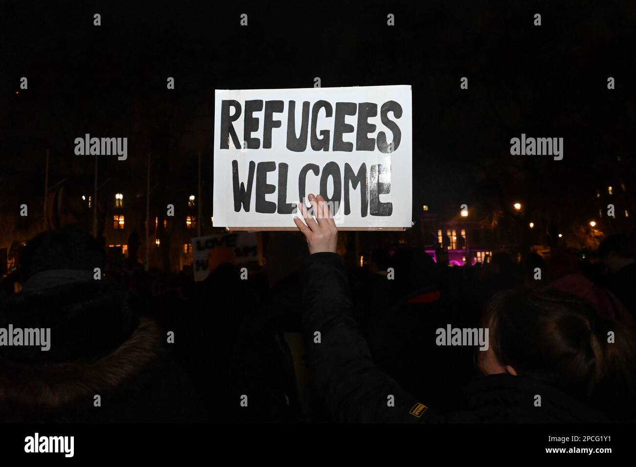 Parliament Square, London, UK, 13th March 2023. Stop the fascist intimidation of NATO and the lies, the propaganda alias democracy, human rights and invasion of freedom destroy the refugees from 3 to 5 generations of life, forcing them to flee. Stop the invasion. Do not welcome refugees even if refugees permit asylum. They will continue to be assaulted by the British citizen for stealing their jobs, housing and benefits. Credit: See Li/Picture Capital/Alamy Live News Stock Photo