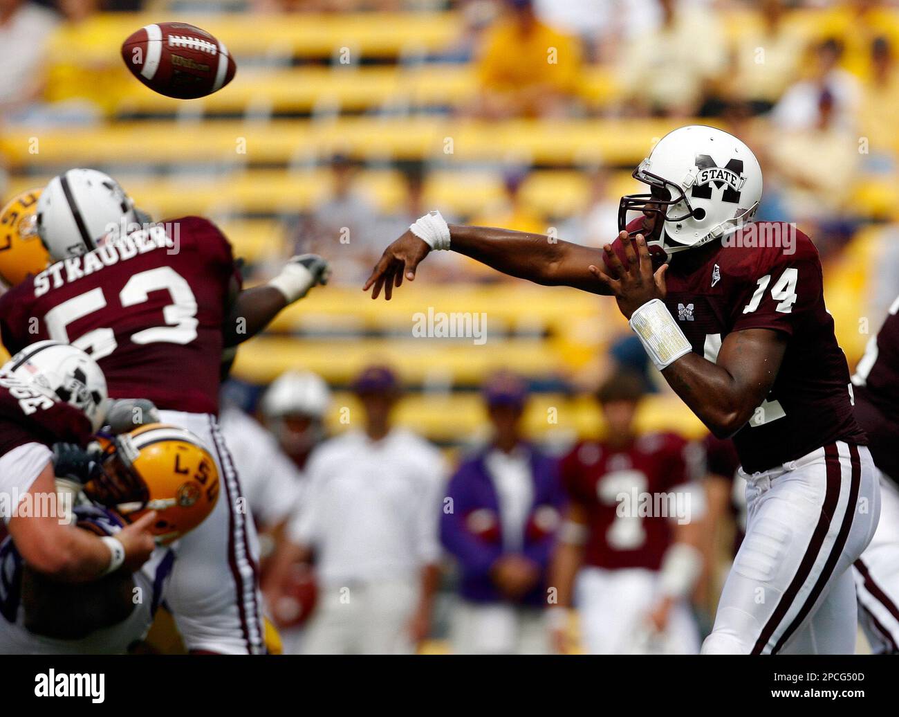 Mississippi State quarterback Omarr Conner throws in the second half of