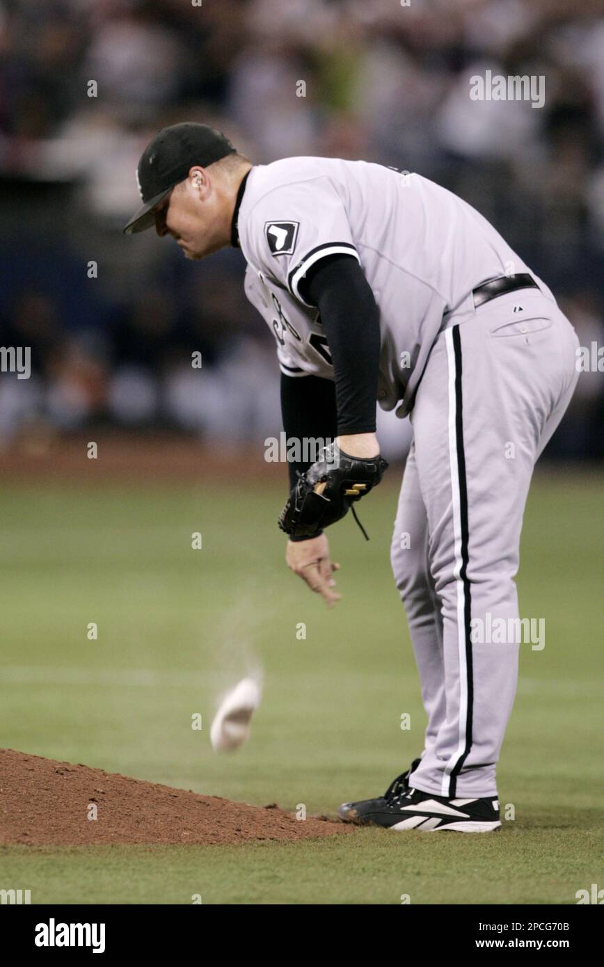 Chicago White Sox reliever Bobby Jenks celebrates after getting the Boston  Red Sox's Edgar Renteria to ground out for the final out of the game during  Game 2 of the American League