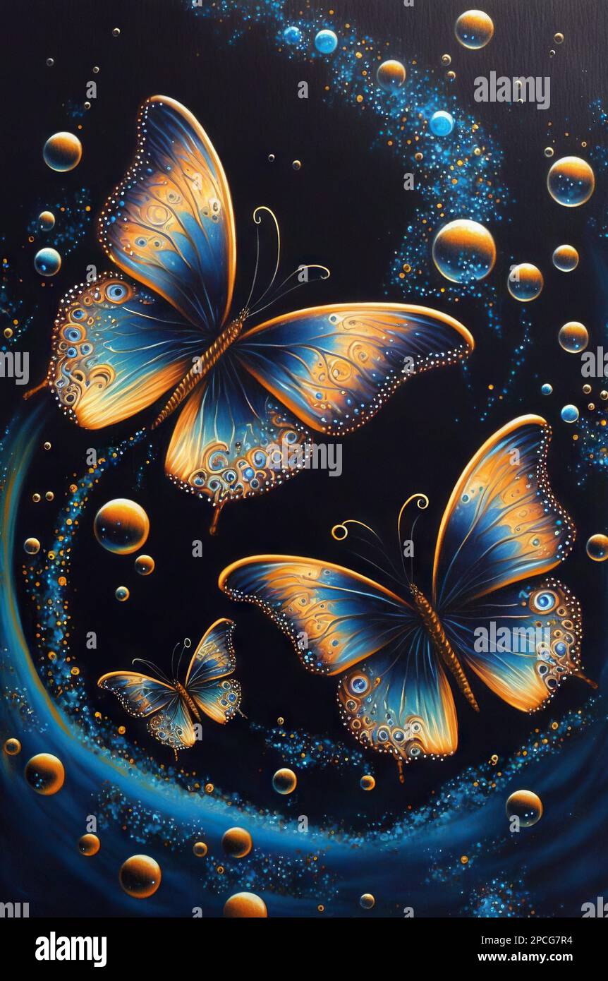 illustration of the oil painting sparkling butterflies Stock Photo