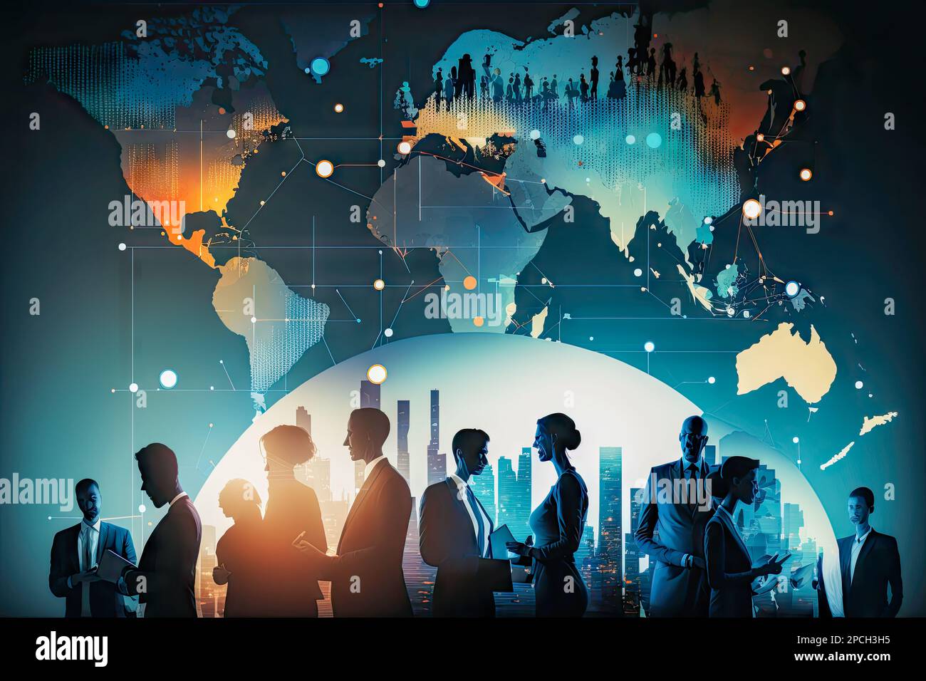 concept of the worldwide business, people on the global map background