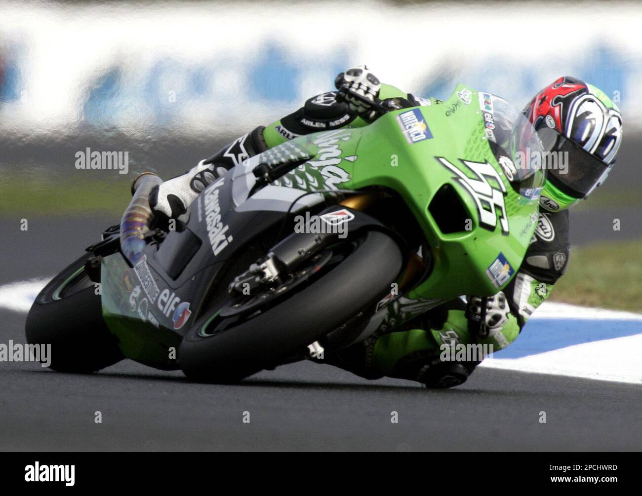 Japanese Moto GP rider Shinya Nakano scrapes the ground as he gets low into  turn 12 during the second practice session at Phillip Island, Australia,  Friday, Sept. 15, 2006, before the start