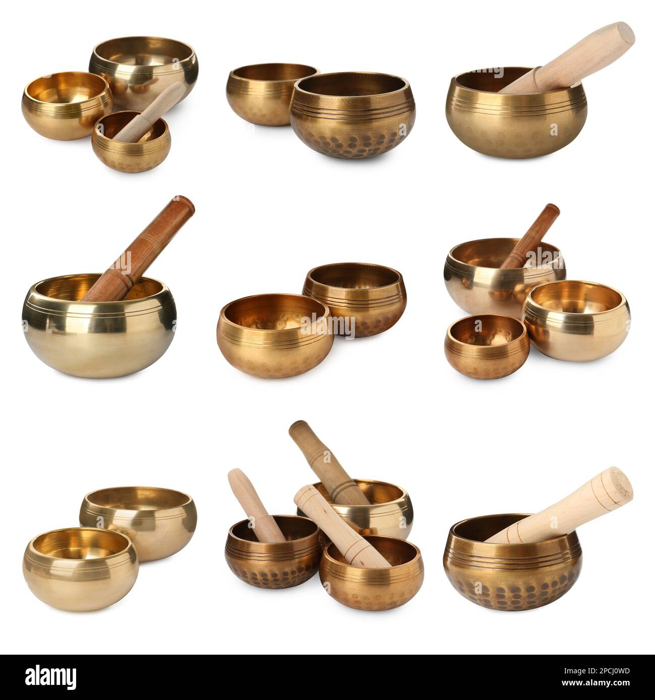 Set with Tibetan singing bowls on white background Stock Photo Alamy
