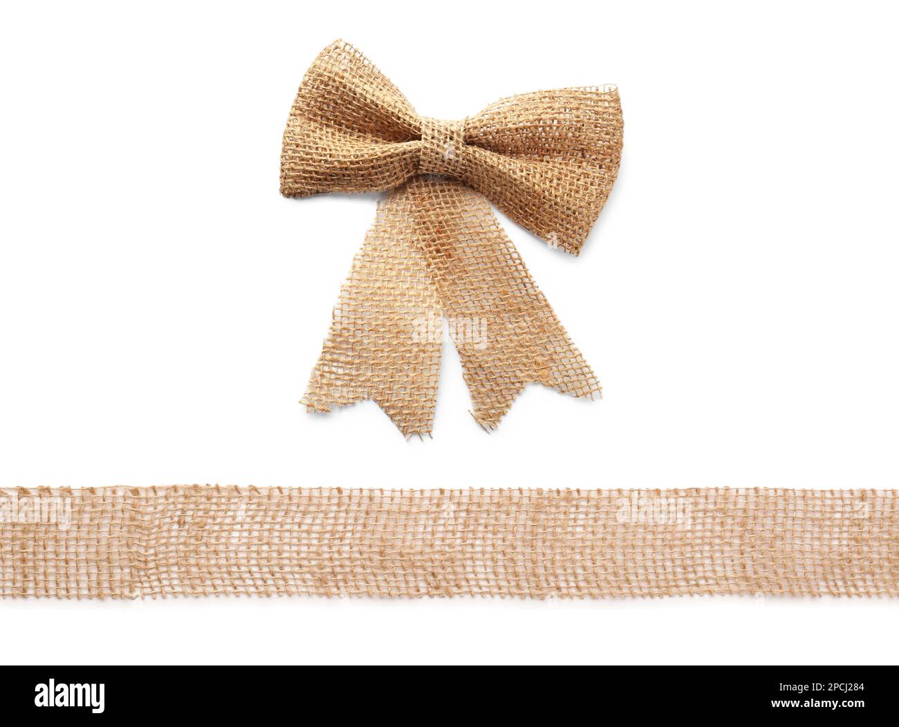 Pretty burlap bow and ribbon on white background Stock Photo - Alamy