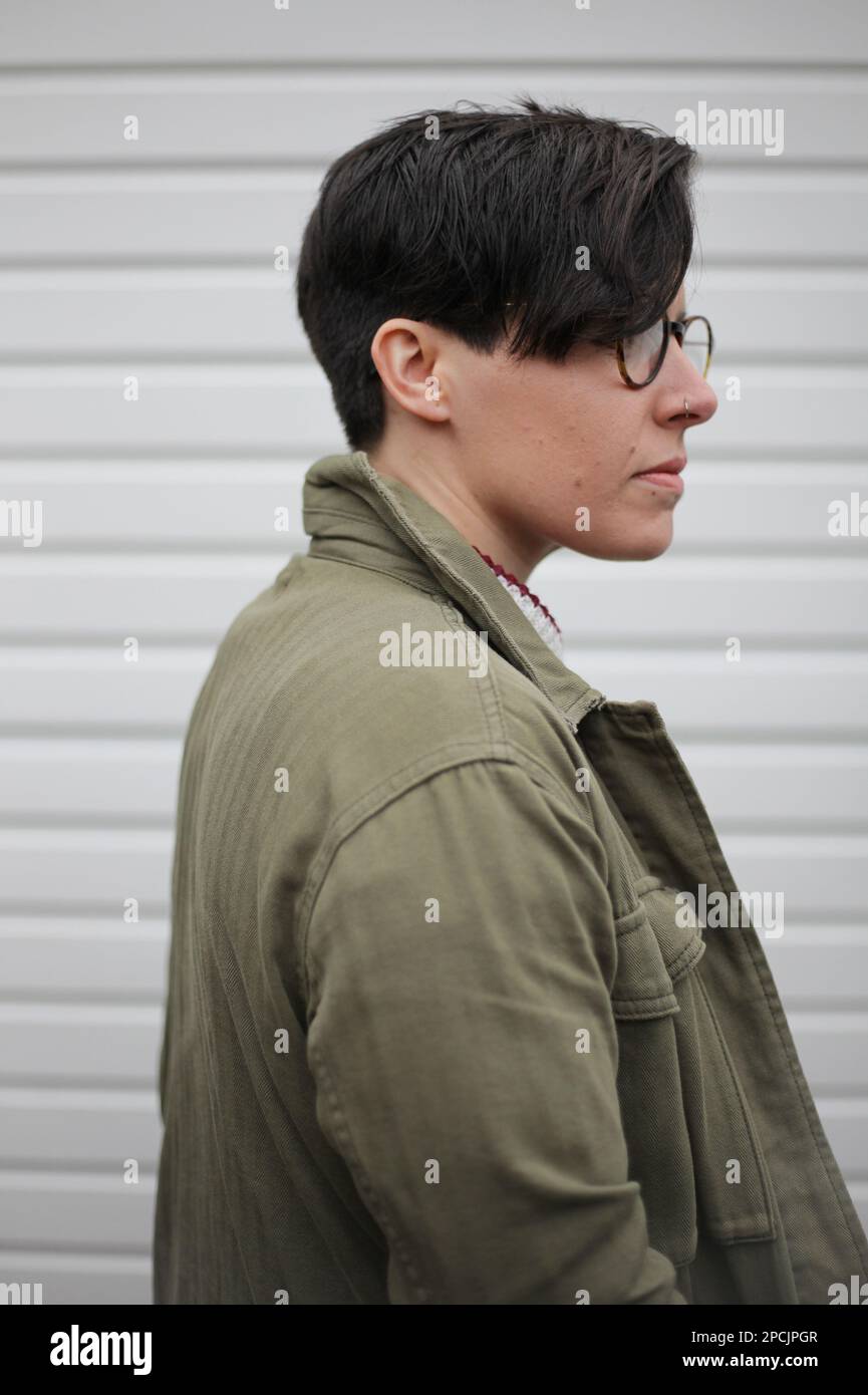 Woman with short hair cut Stock Photo
