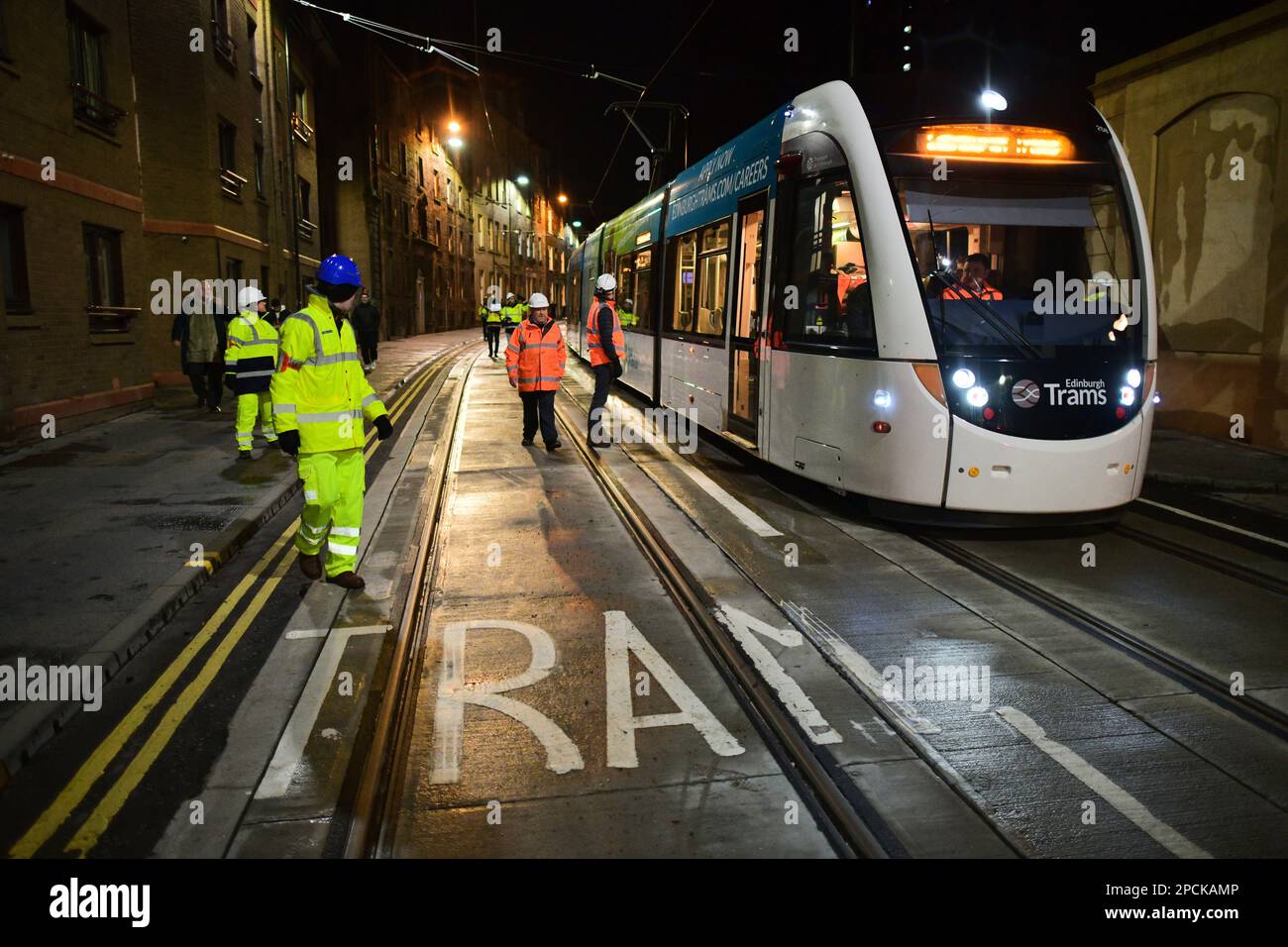 Edinburgh Scotland, UK 13 March 2023.Trams test the new track between