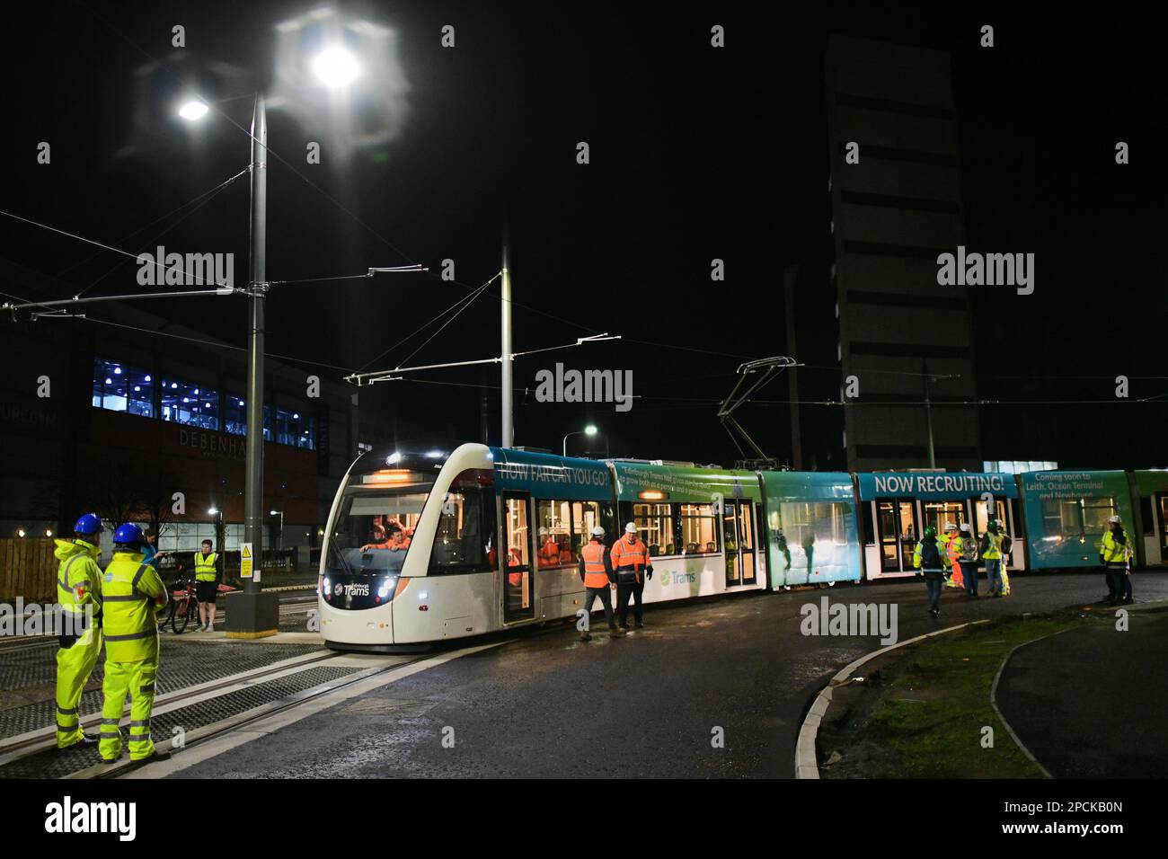 Edinburgh Scotland, UK 13 March 2023.Trams test the new track between