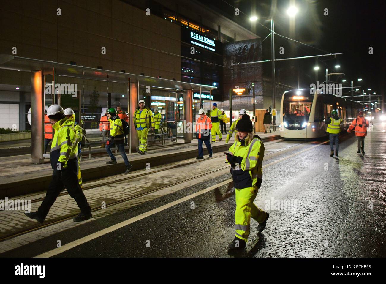 Edinburgh Scotland, UK 13 March 2023.Trams test the new track between