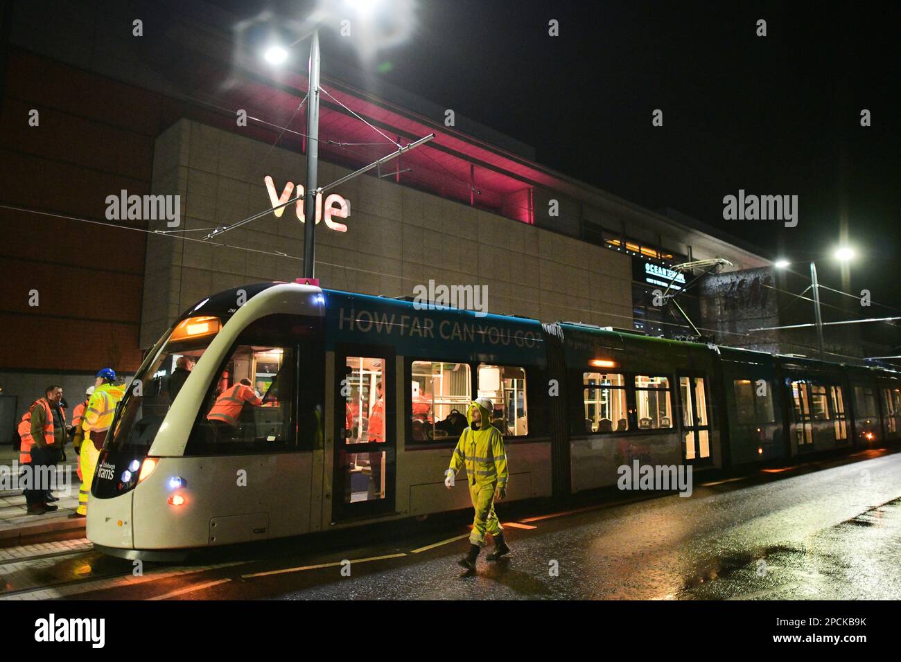 Edinburgh Scotland, UK 13 March 2023.Trams test the new track between