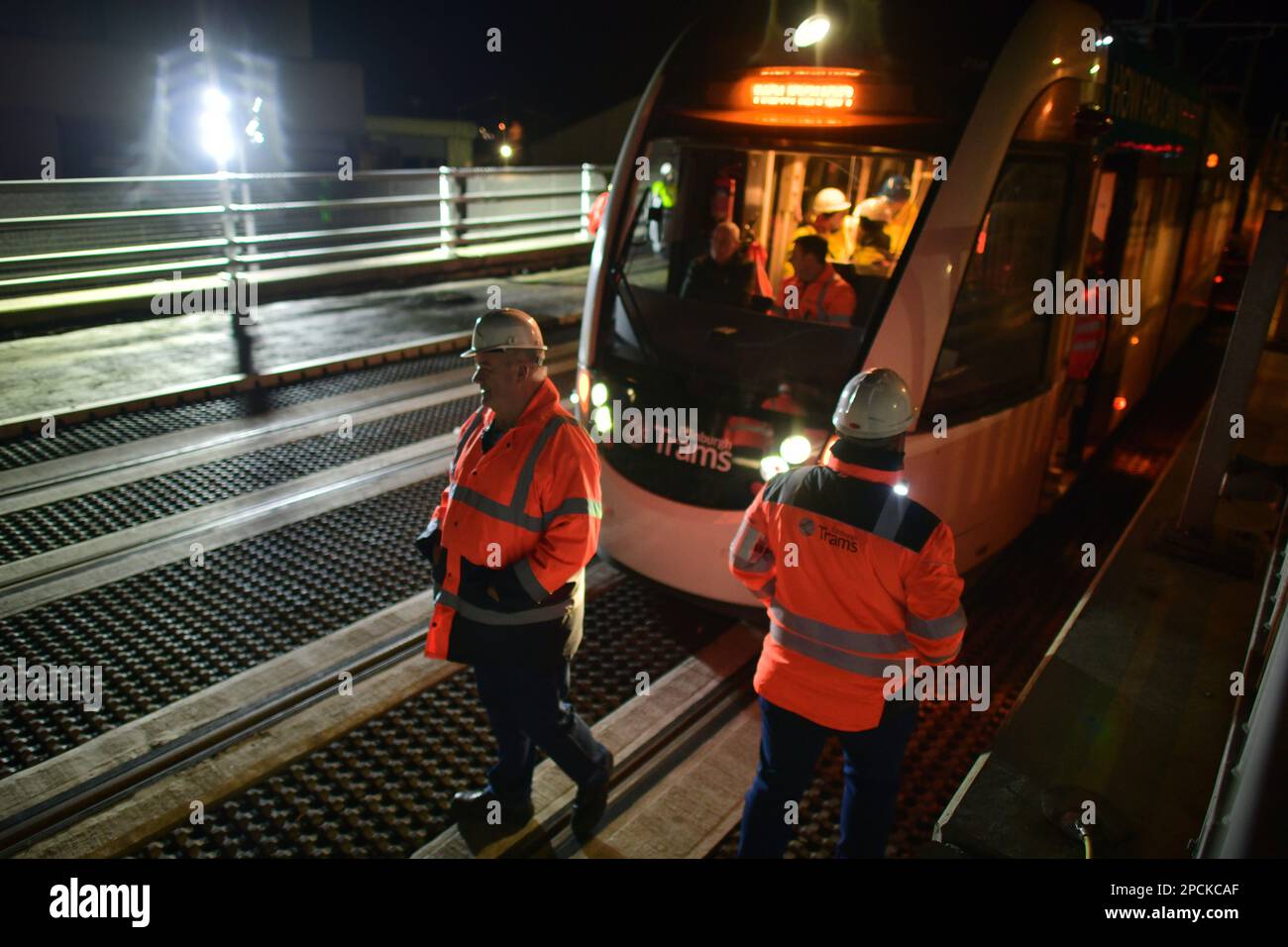 Edinburgh Scotland, UK 14 March 2023.Trams test the new track between