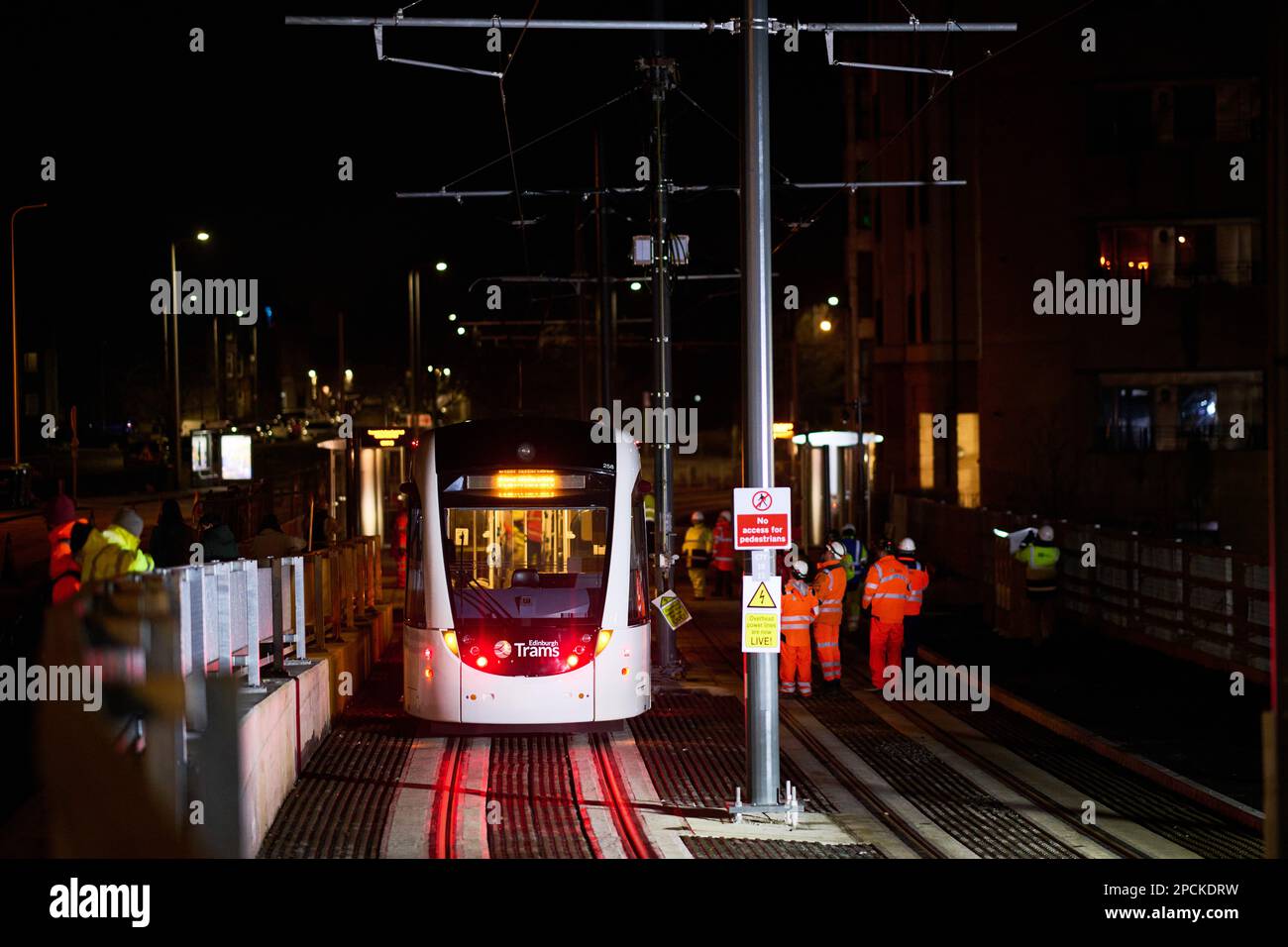 Edinburgh Scotland, UK 14 March 2023.Trams test the new track between