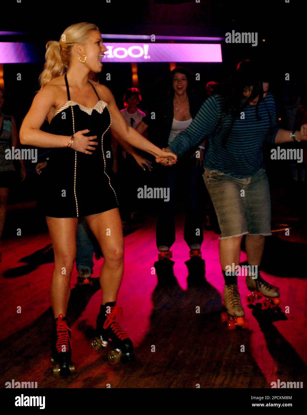 Jessica Simpson roller skates at The Roxy in New York on Tuesday, Aug