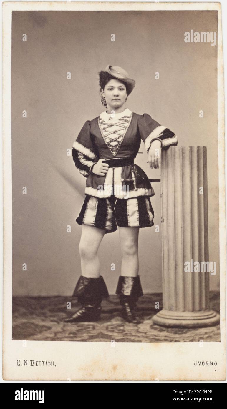 1870 ca, LIVORNO , ITALY : The italian ballerina MICHELINA in scene costume  dressed like a man. Photo by C.N. BETTINI , Livorno - DANCE - DANZA -  BALLETTO - TEATRO -