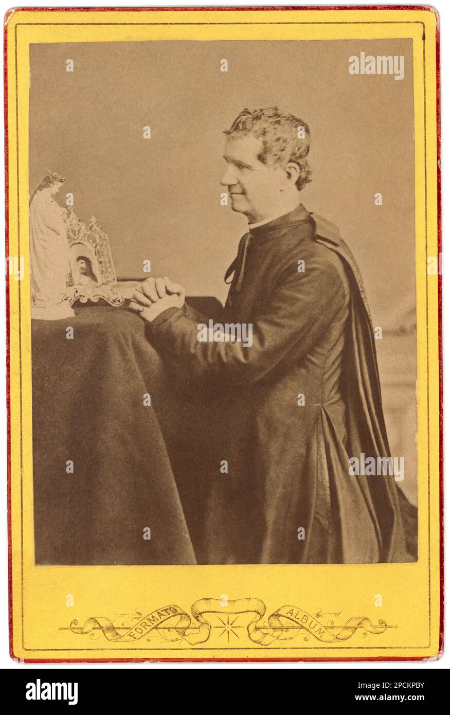 The italian Saint  Don GIOVANNI BOSCO (  1815 - 1888 )-  SANTO - san - Sant - RELIGIONE CATTOLICA - CATHOLIC RELIGION - blessed - collar - colletto - prelato - prete - priest - portrait - ritratto - Roman Catholic Church  - prayer - preghiera - pray - mani giunte - profilo - profile  ----  Archivio GBB Stock Photo