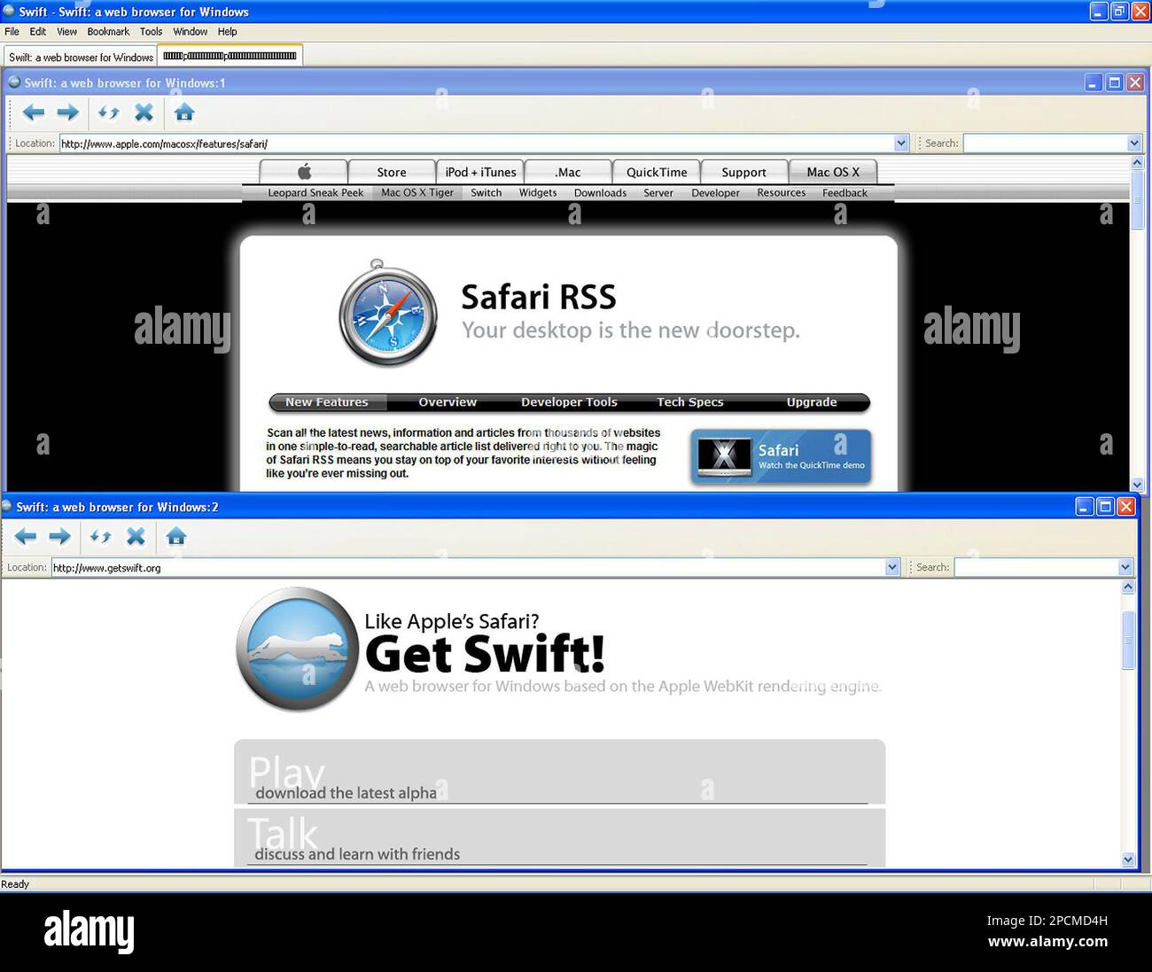 Ein undatierter Screenshot zeigt geoeffnete Anwedungs- und Browser-Fenster  auf einem Computerbildschirm. Ein Open-Source-Projekt will den  Apple-Browser Safari auf die Windows-Plattform uebertragen. Die Entwickler  haben jetzt ein erstes Ergebnis ...