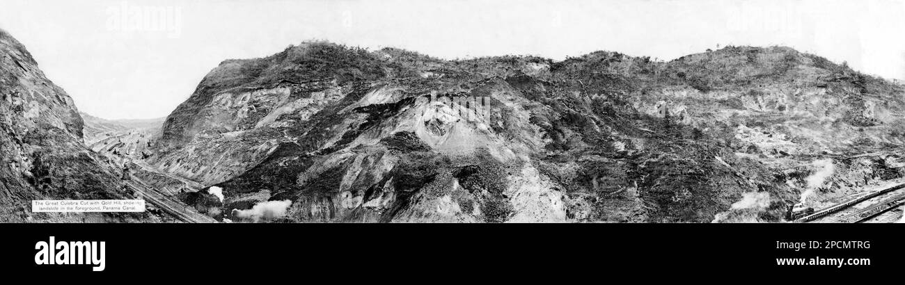 PANAMA ,  1913  : The Great Culebra Cut with Gold Hill, showing landslide in the foreground, Panama Canal ,  1913 - GEOGRAPHY - GEOGRAFIA - FOTO STORICHE - HISTORY - HISTORICAL  - CANALE DI PANAMA - CENTRO AMERICA - PANAMA CANAL  ---  Archivio GBB Stock Photo
