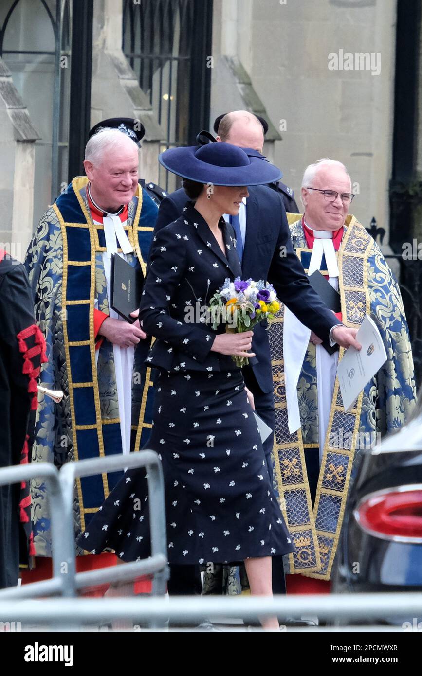 London, UK. 13th March, 2023. Catherine, the Princess of Wales leaves Westminster Abbey after the annual Commonwealth Day multi-faith service had concluded. It is held to celebrates the Commonwealth and its 56 member nations. Credit: Eleventh Hour Photography/Alamy Live News Stock Photo