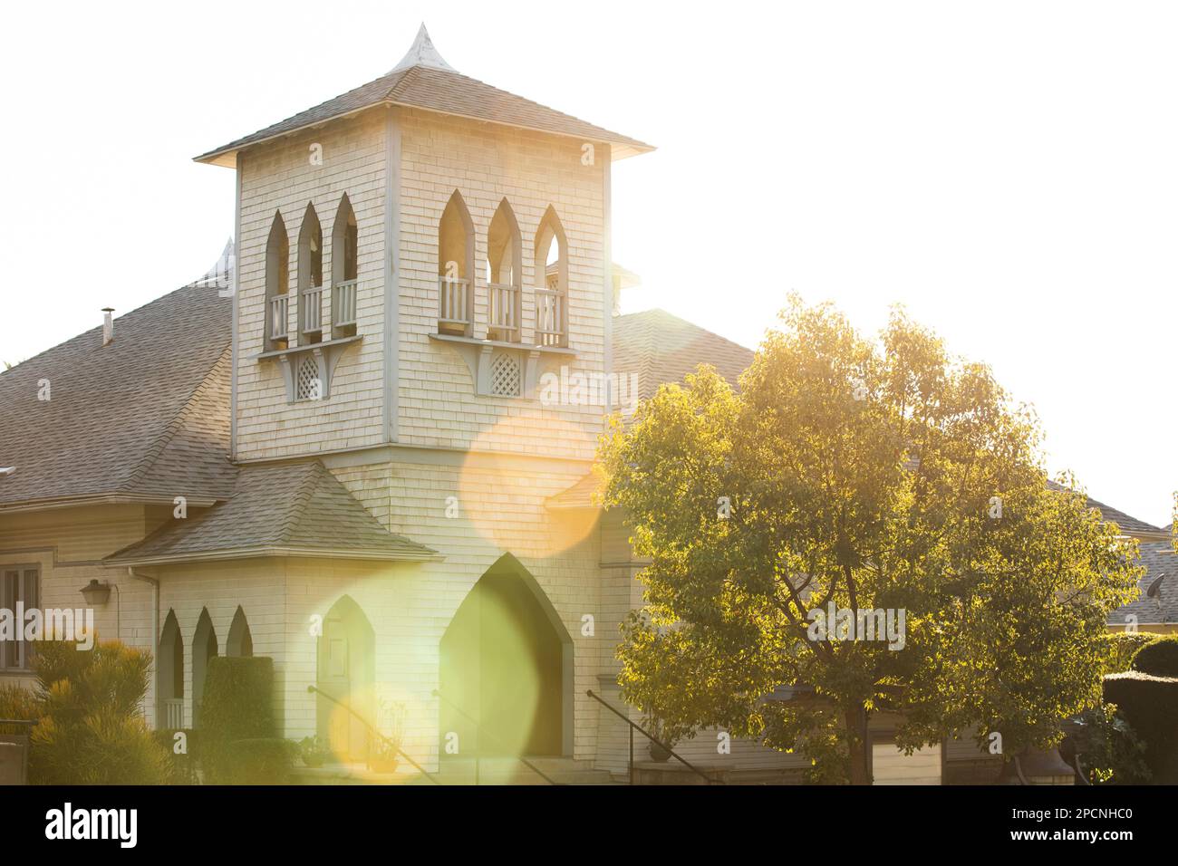 Afternoon view of a historic church and neighborhood near downtown San ...