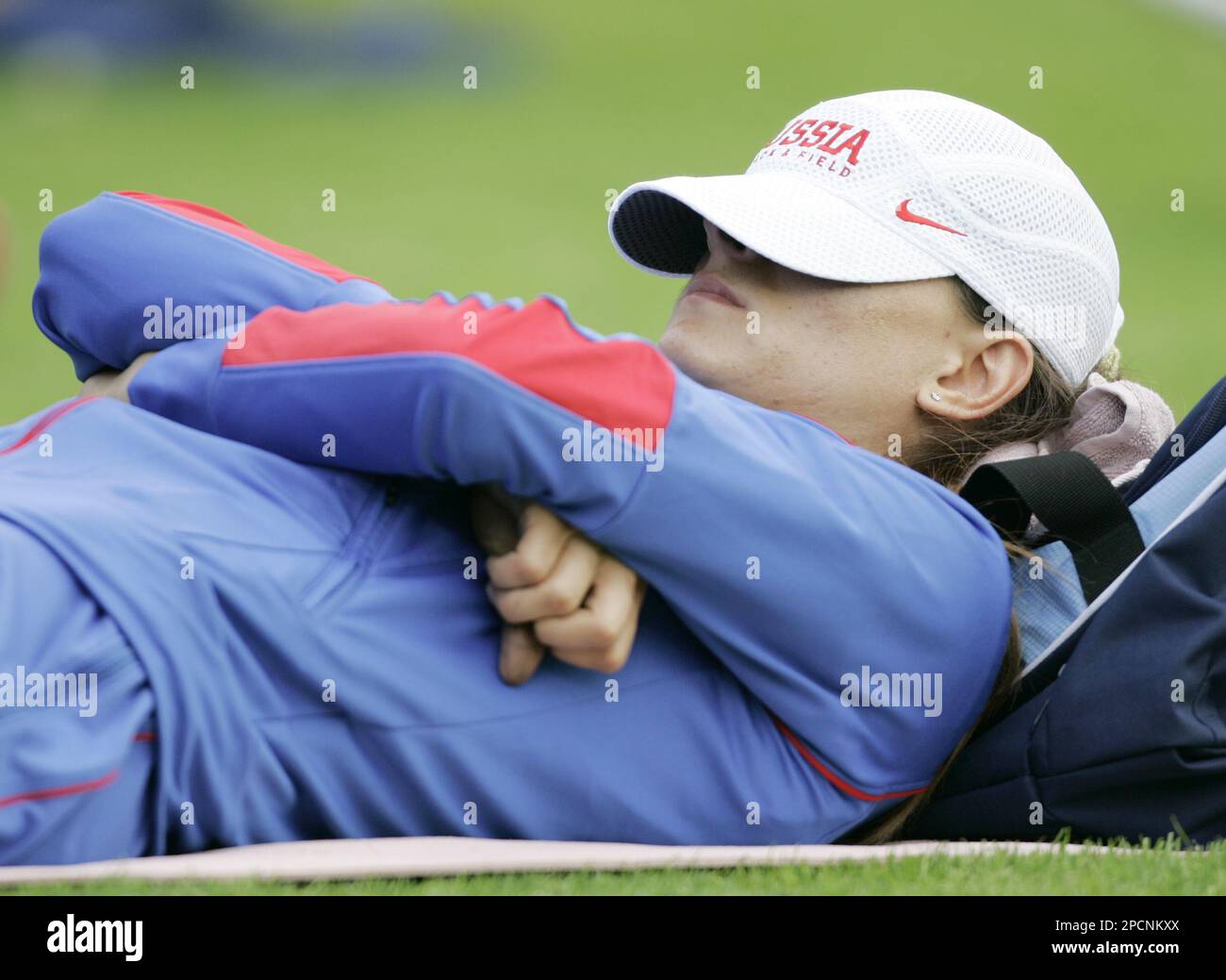 World record holder Yelena Isinbayeva relaxes during qualification for