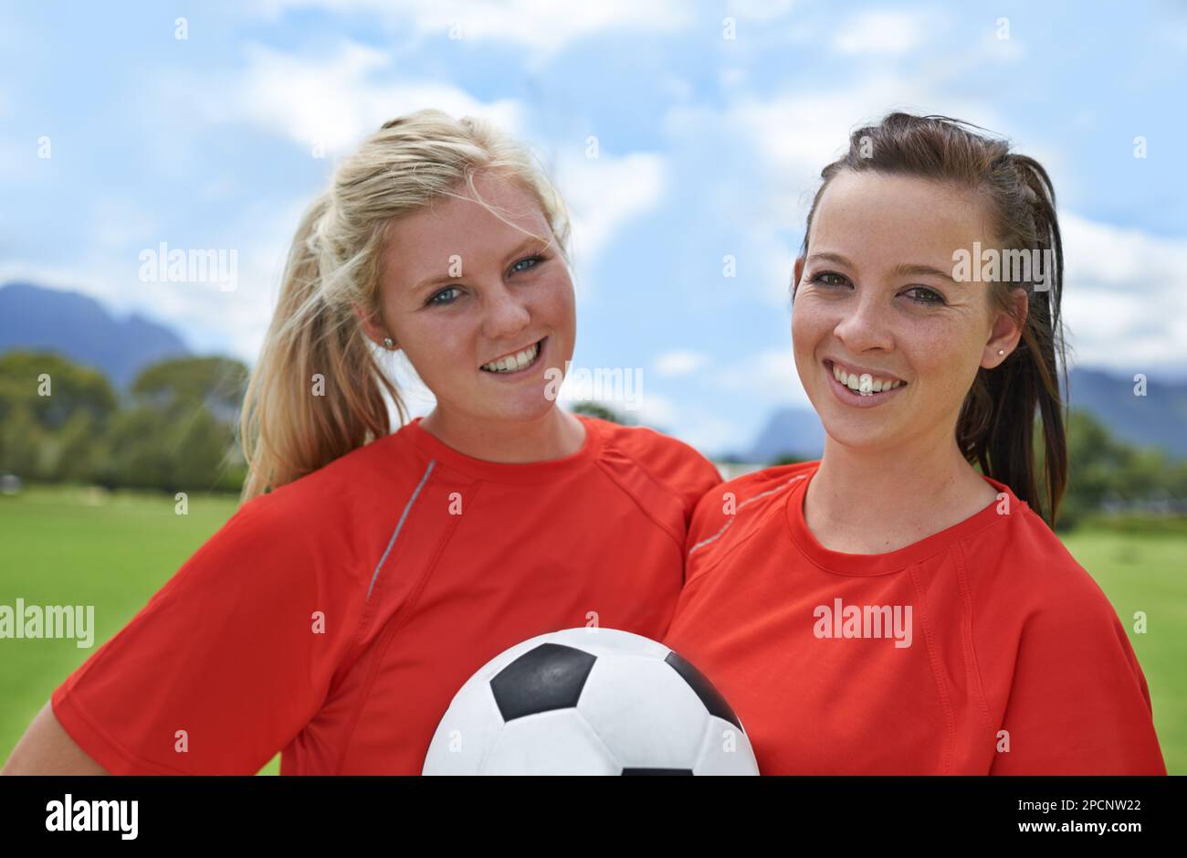 Best forwards in the league. Portrait of two young female soccer