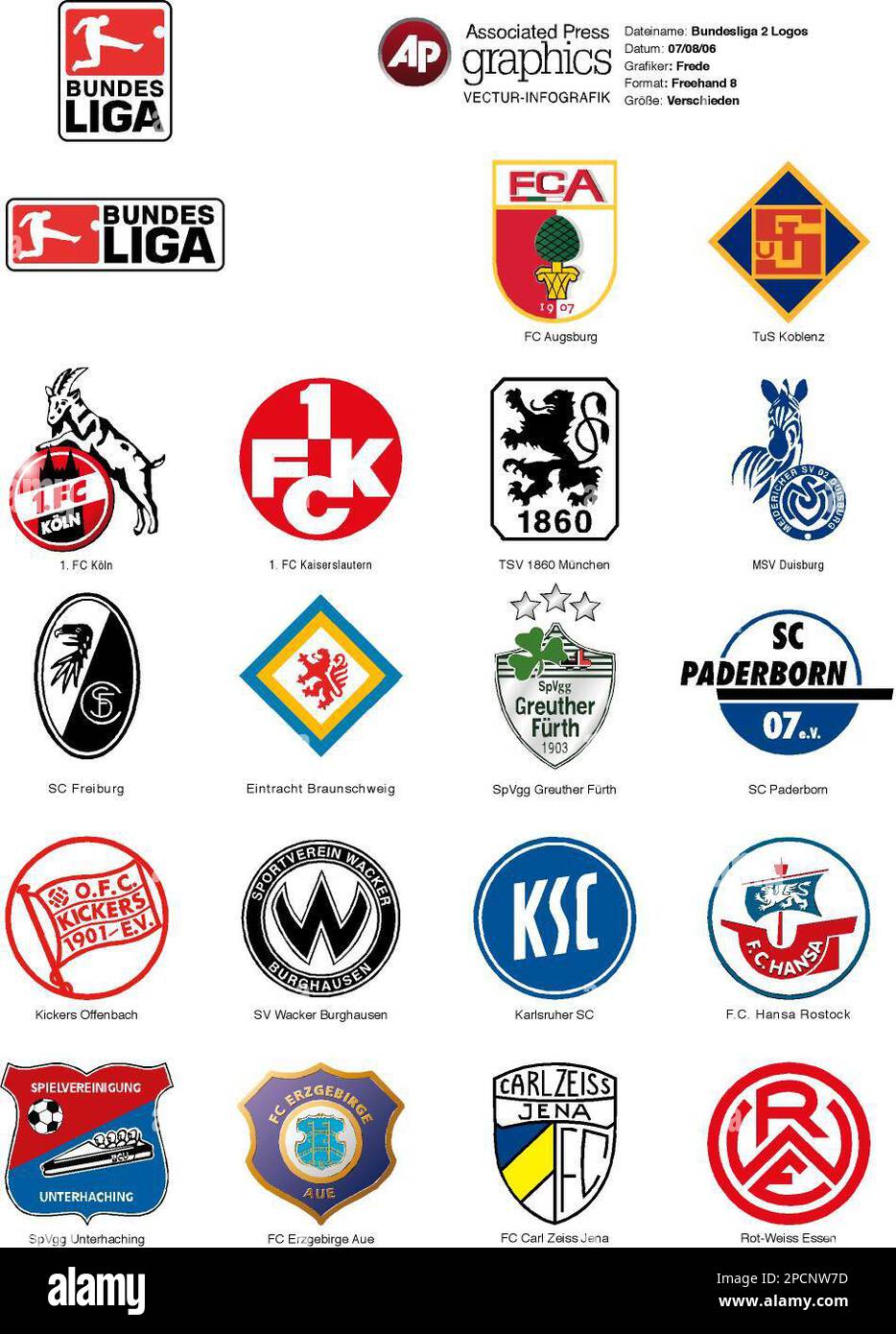 GRA108 GRAFIK BUNDESLIGA 2 LOGOS - Zeichnungen der aktuellen