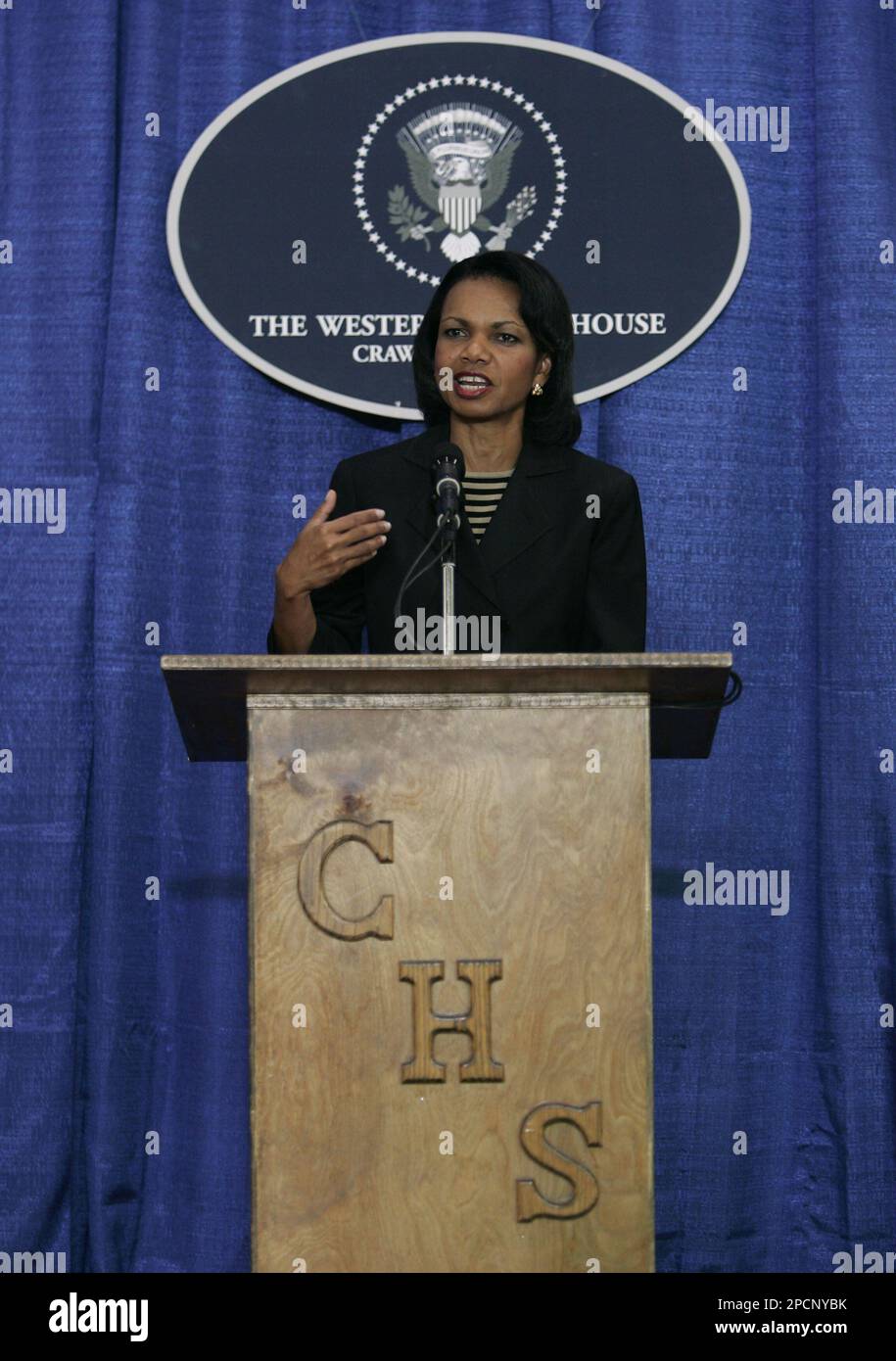 Secretary of State Condoleezza Rice gestures during a news conference ...