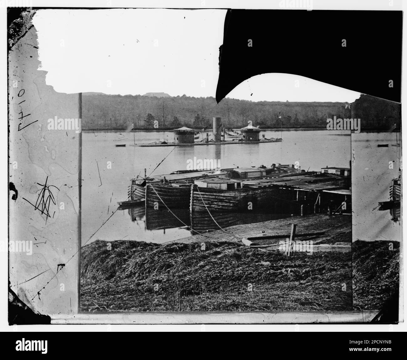 Aiken's Landing, Virginia. Double-turreted monitor U.S.S. on James ...