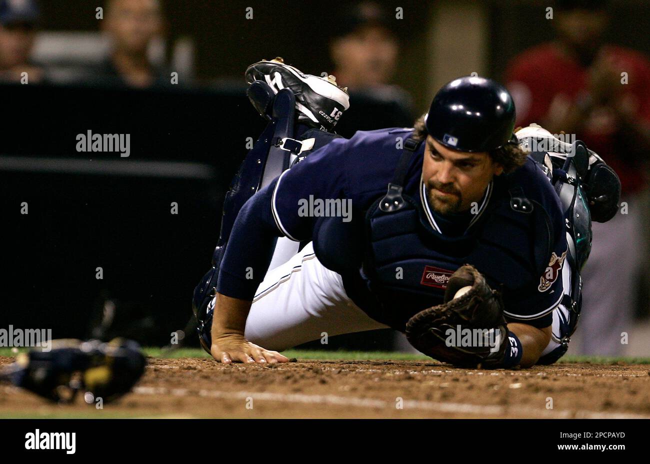 San Diego Padres catcher Mike Piazza awaits his turn in the batting cage  prior to game against the Colorado Rockies at Coors Field in Denver July  27, 2006. (UPI Photo/Gary C. Caskey