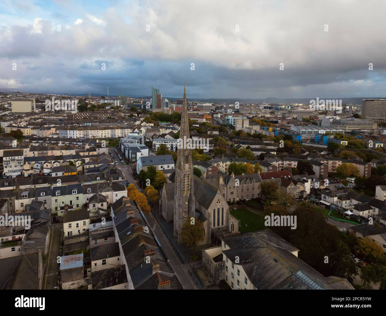 A drone view of St Mary and St Boniface's Cathedral in Plymouth