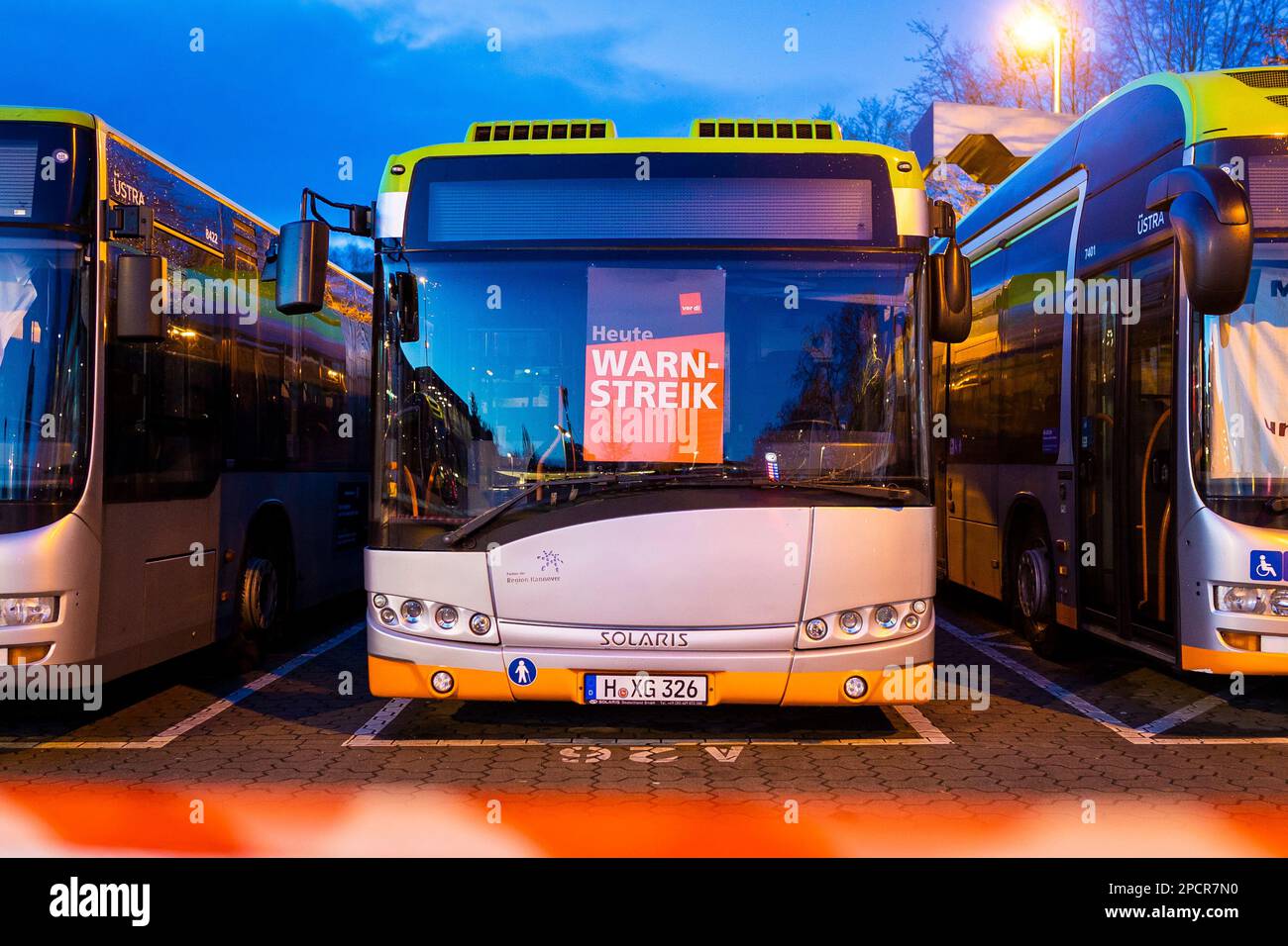 Hanover, Germany. 14th Mar, 2023. Buses are parked at a depot of the ...