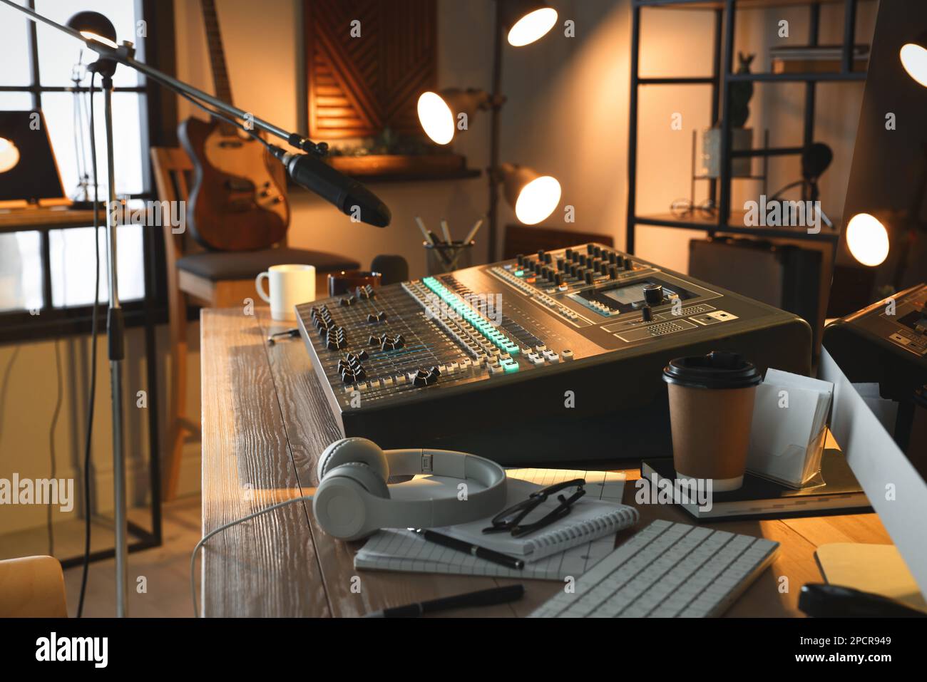 Professional audio equipment in modern radio studio Stock Photo - Alamy