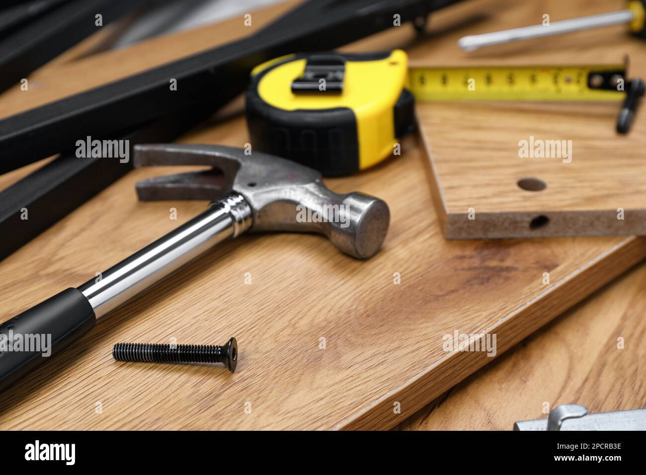 Furniture parts and equipment for selfassembly, closeup Stock Photo