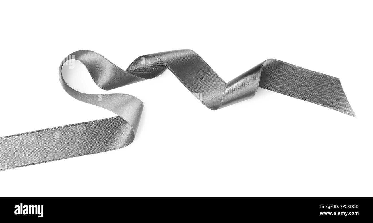 Silver satin ribbon on white background, top view Stock Photo - Alamy