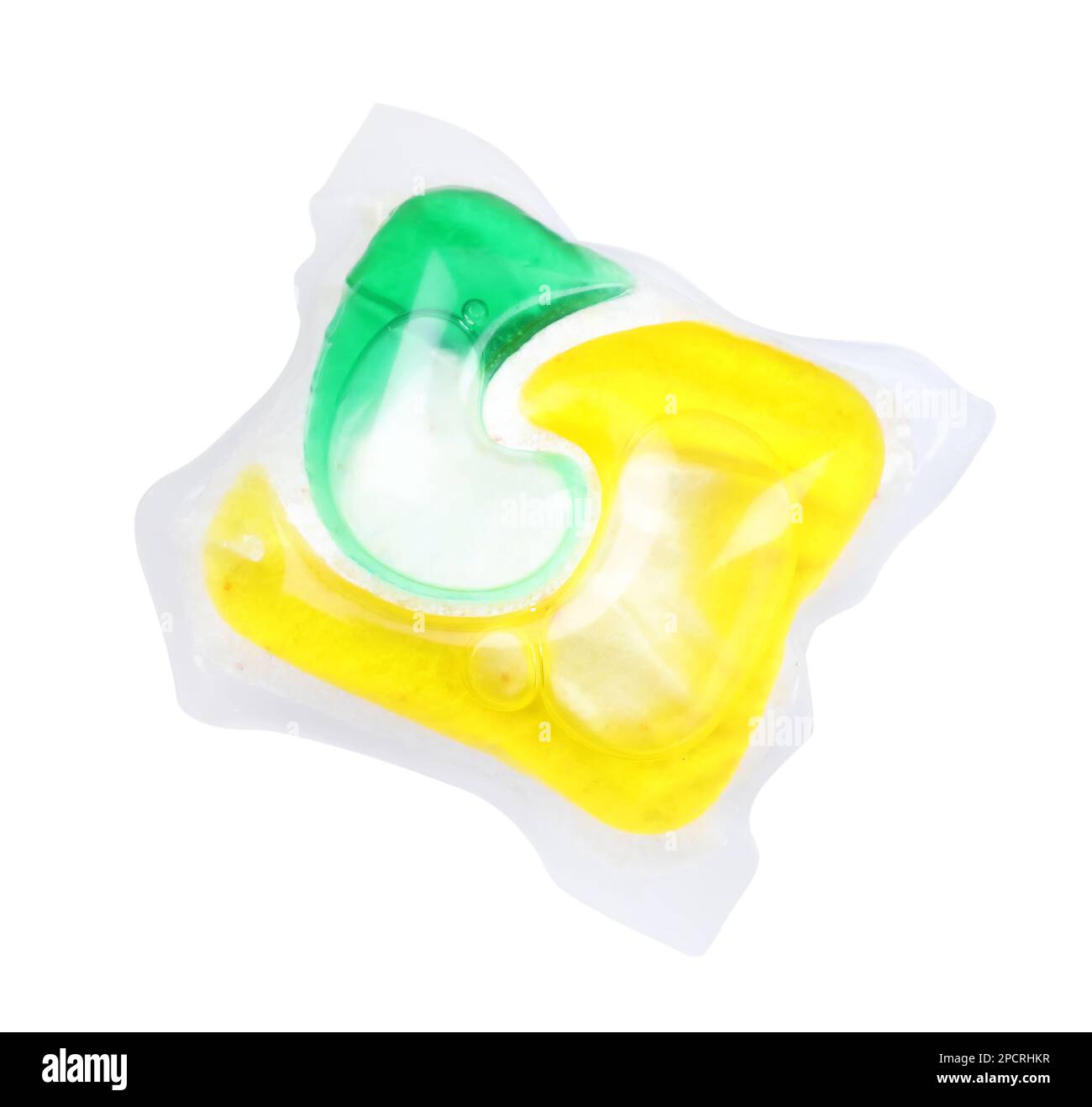 One dishwasher detergent pod isolated on white, top view Stock Photo
