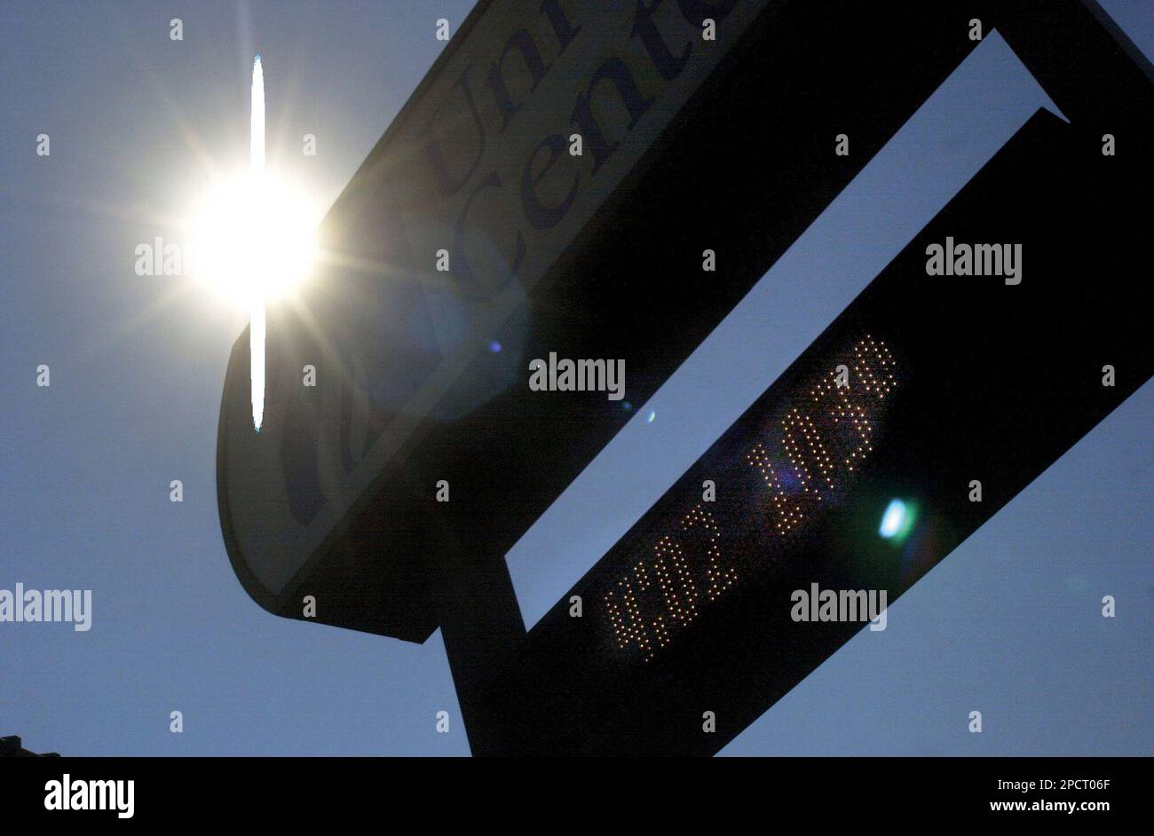 A marqee in Martinsburg, W.Va. displays the instensity of the heat