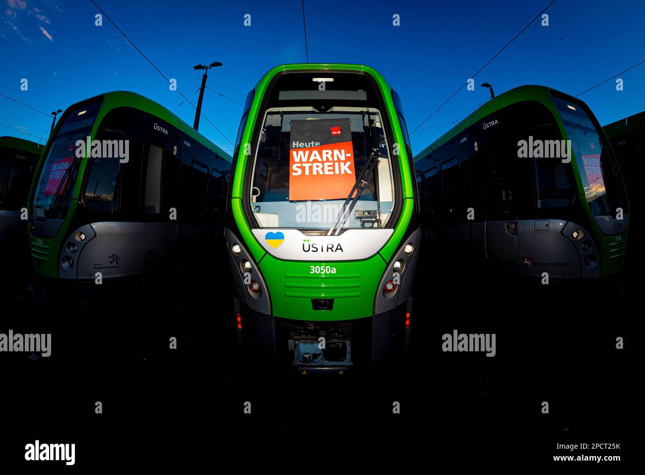 Hanover, Germany. 14th Mar, 2023. Light rail vehicles of the Hanover transport company Üstra are