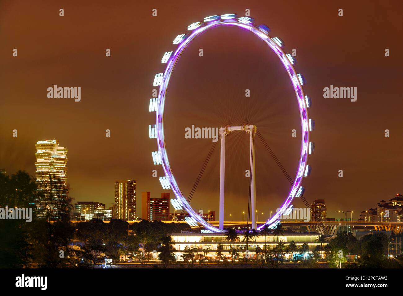 Singapore Flyer observation wheel above the night city Stock Photo