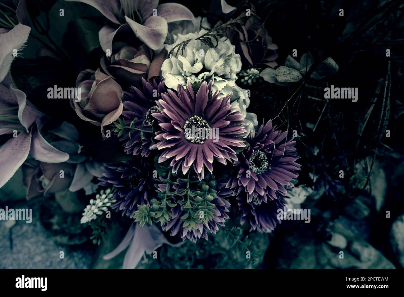 Detail of an old bouquet of flowers, decoration and aroma of flowers Stock Photo