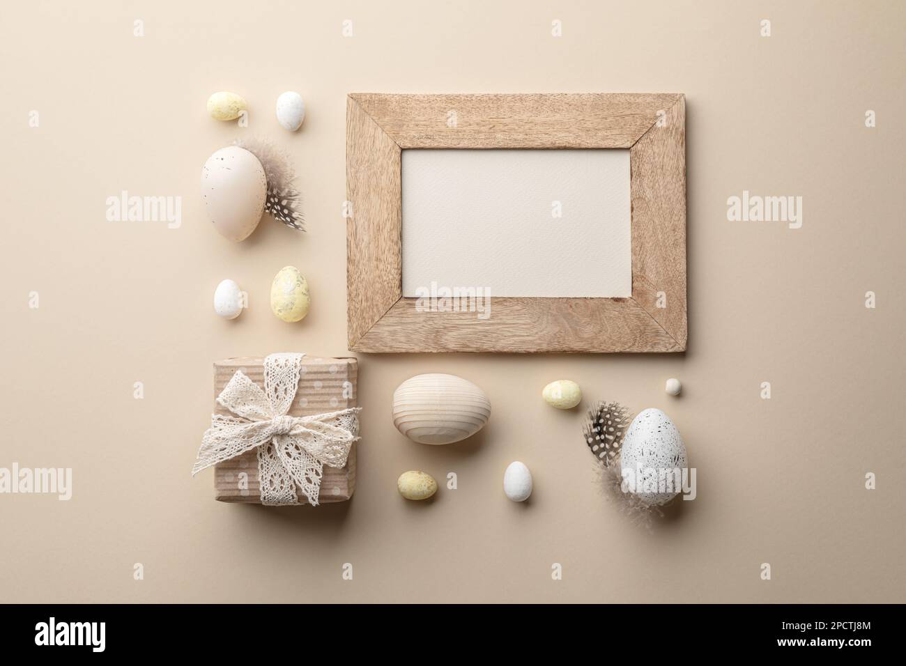 Easter flat lay square arrangement on a plane Stock Photo