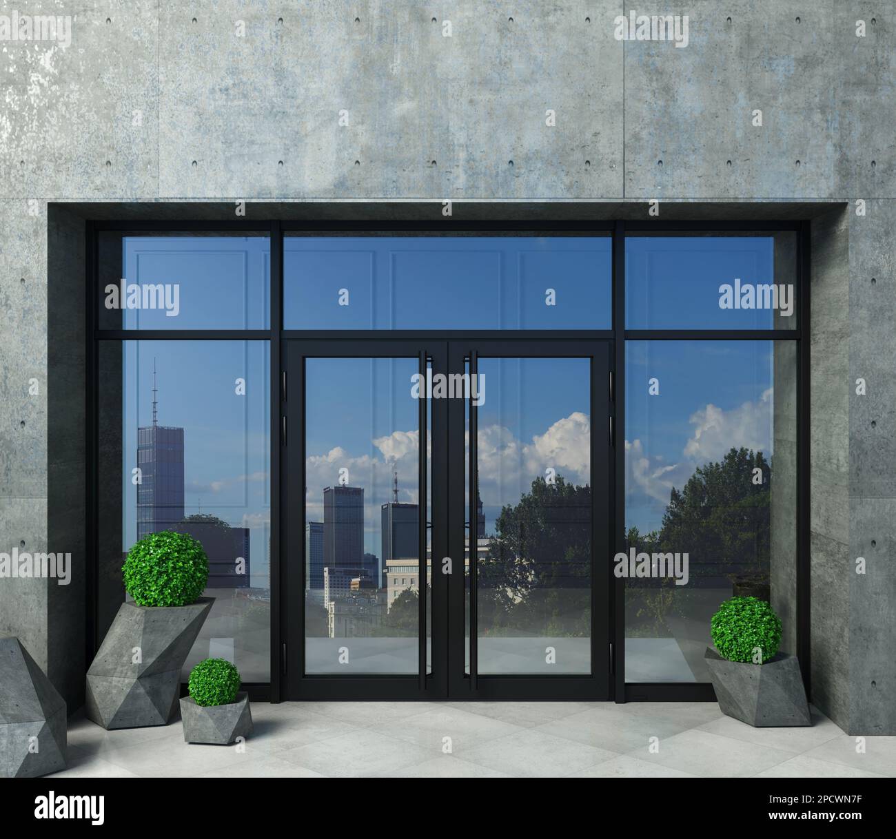 Glass partition mockup and modern doors in hall Stock Photo Alamy