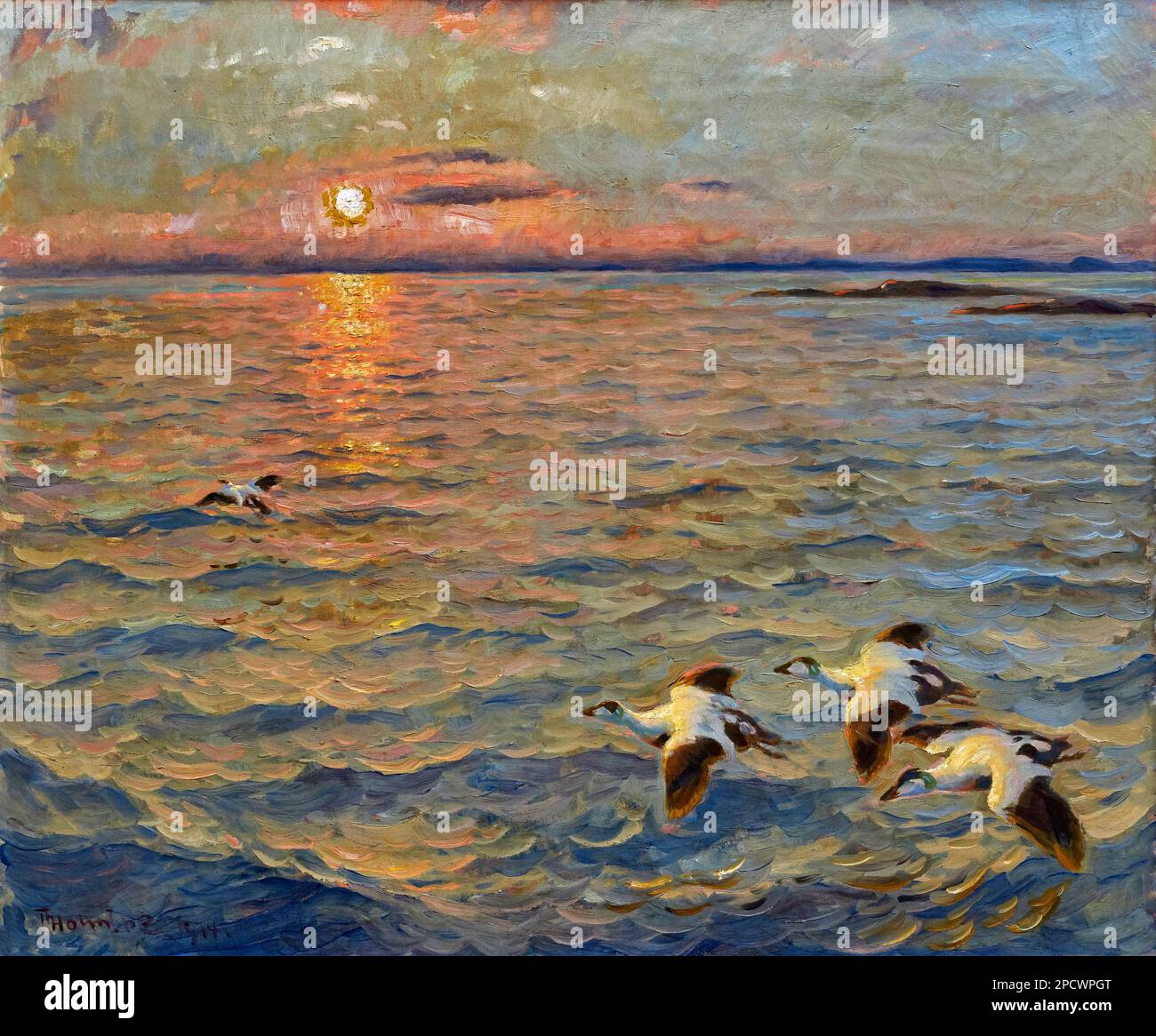 Tramonto sul mare in Norvegia  -  olio su tela - Thorolf Holmboe  - 1914 - Piacenza, Galleria Ricci Oddi Stock Photo