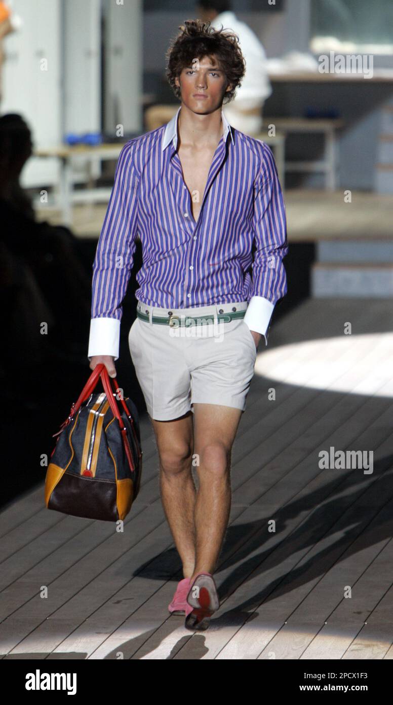 A model wears an outfit part of the DSquared Spring-Summer 2007 men's ...