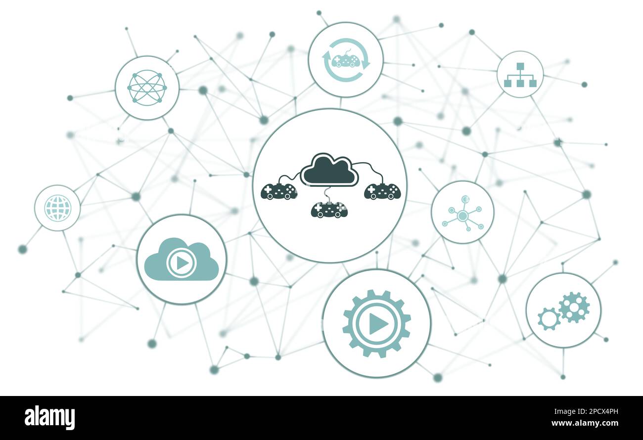 Concept of cloud gaming with connected icons Stock Photo - Alamy