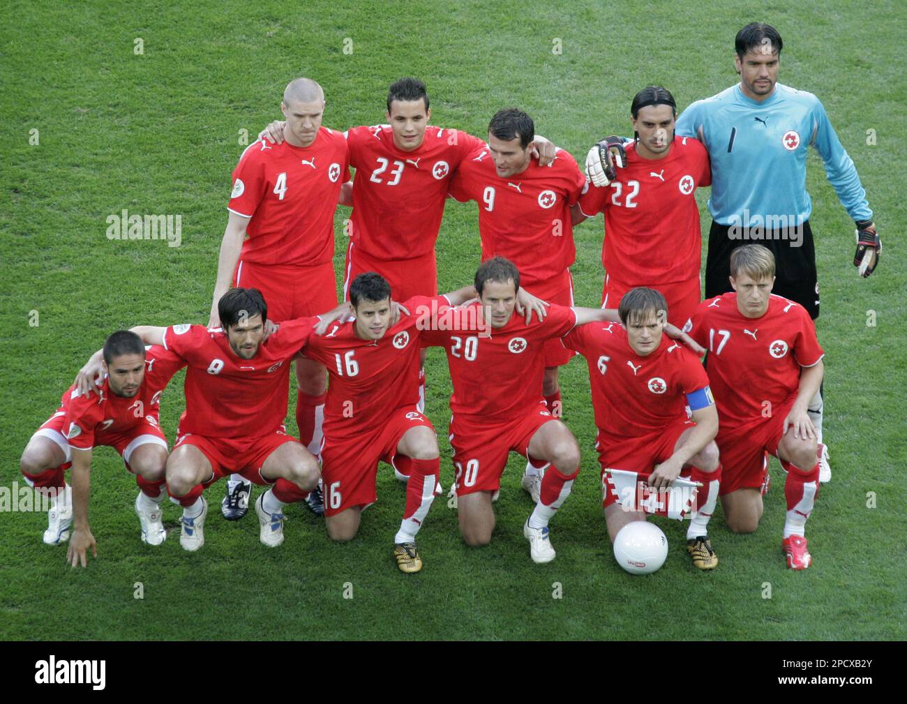 Switzerlands line up prior to the Switzerland vs South Korea, Group G, World Cup 2006, soccer match at World Cup stadium in Hanover, Germany, on Friday, June 23, 2006