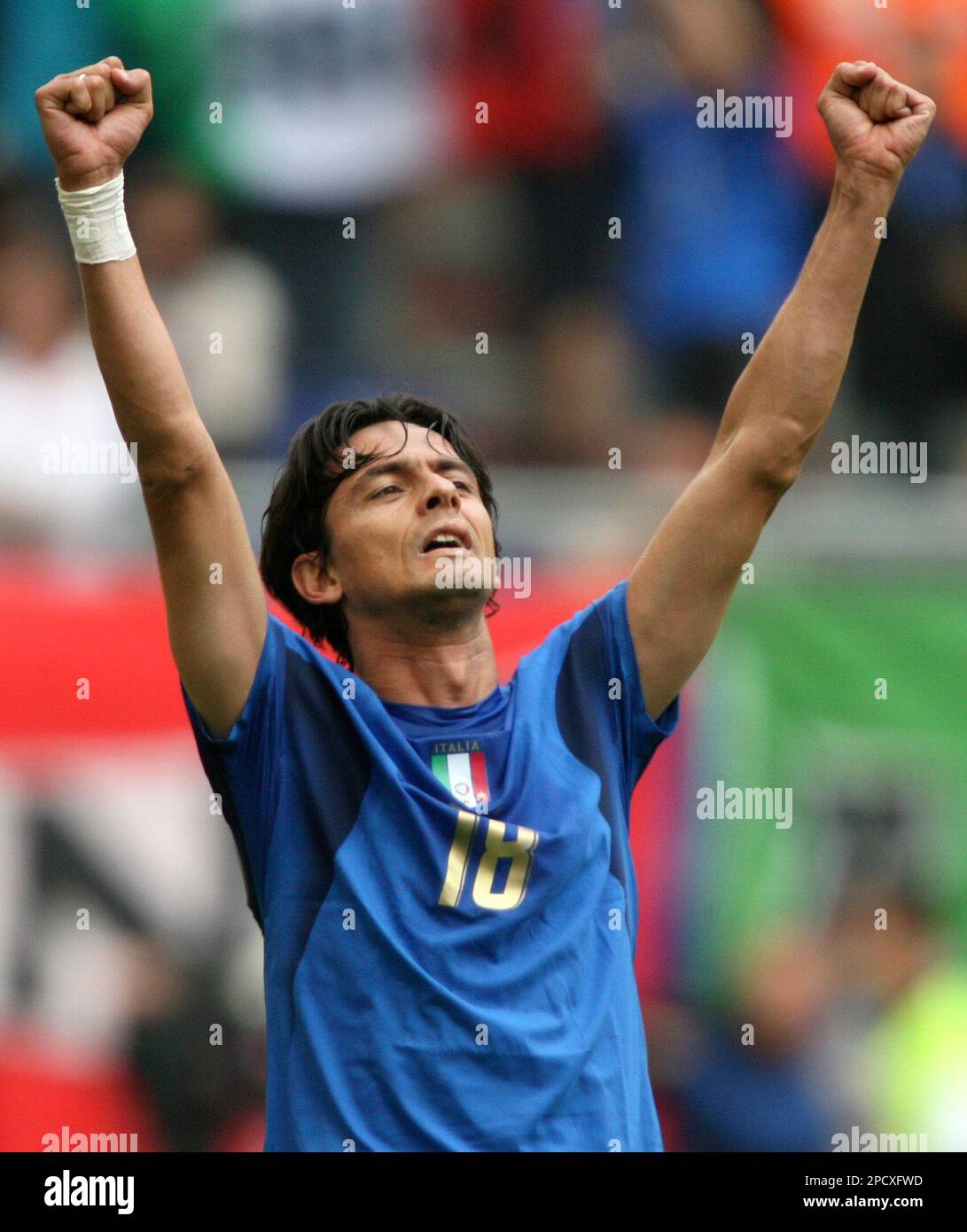 Italy's Filippo Inzaghi (18) celebrates after score during the Czech  Republic v. Italy 2006 World Cup Group E soccer match at the World Cup  stadium, Thursday, June 22, 2006, in Hamburg, Germany.