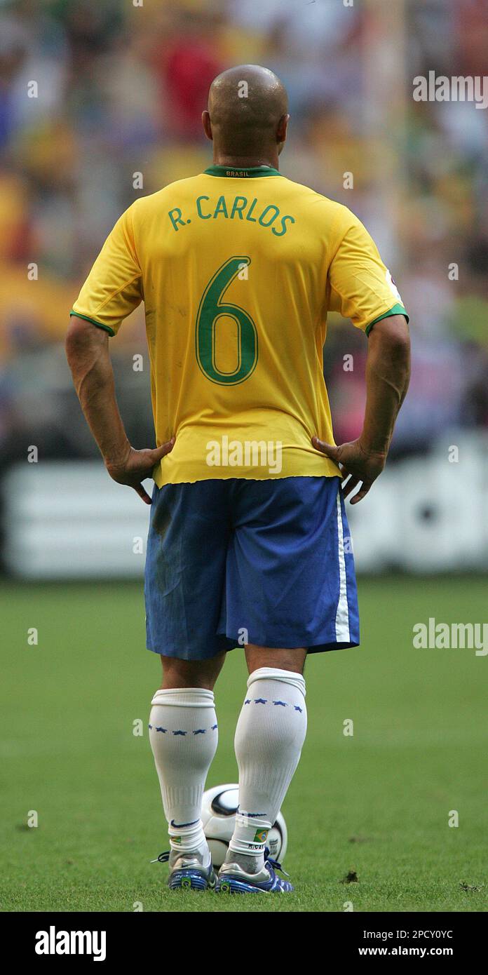 Brazil's Roberto Carlos waits to shoot a free-kick during the Brazil v  Australia Group F soccer match at the World Cup stadium in Munich, Germany,  Sunday, June 18, 2006. The other teams