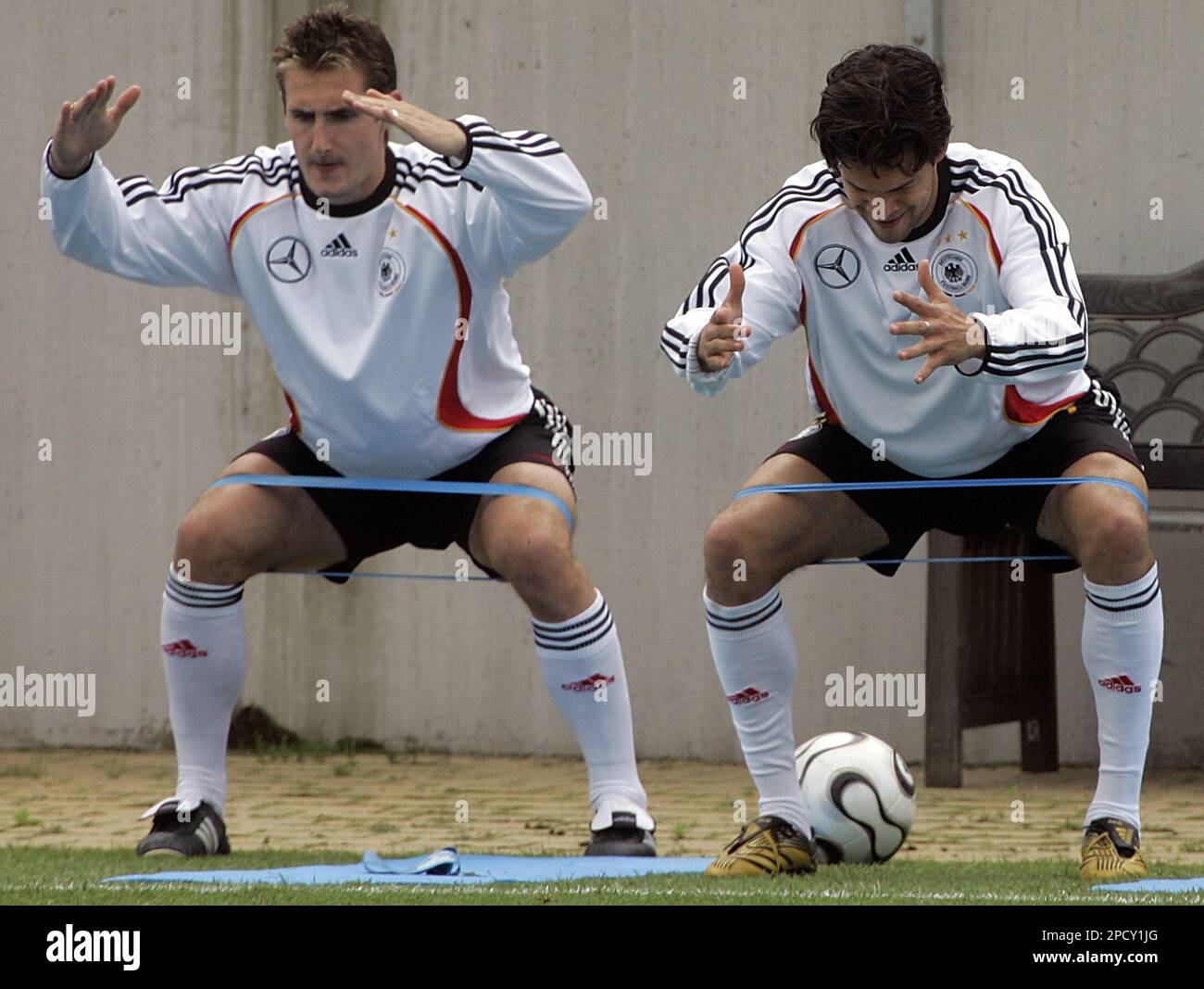 Germany's soccer players Michael Ballack and Miroslav Klose, left ...