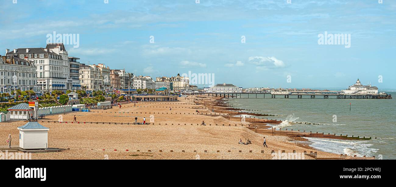 Panorama of Eastbourne Beach, East Sussex, South England Stock Photo